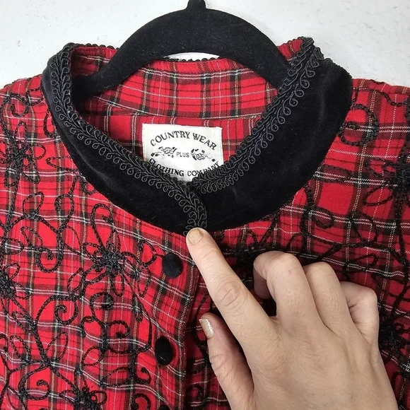 Country Wear‎ Clothing Company Red Black Vintage 90s Plaid Embroidered Size 20W - Picture 3 of 14